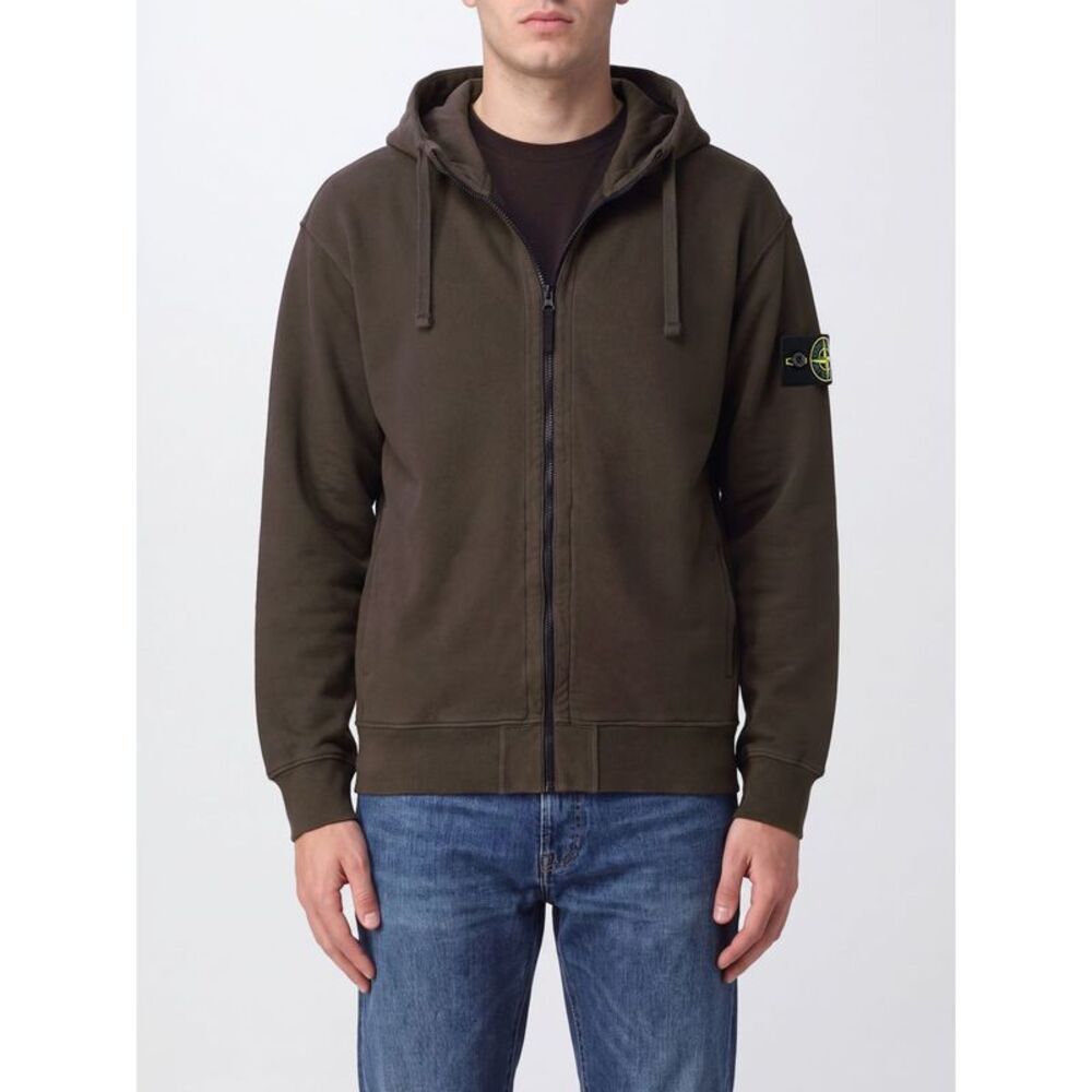 Stone Island Men Stone Island Organic Cotton Zip-Up Hoodie With Compass Logo
